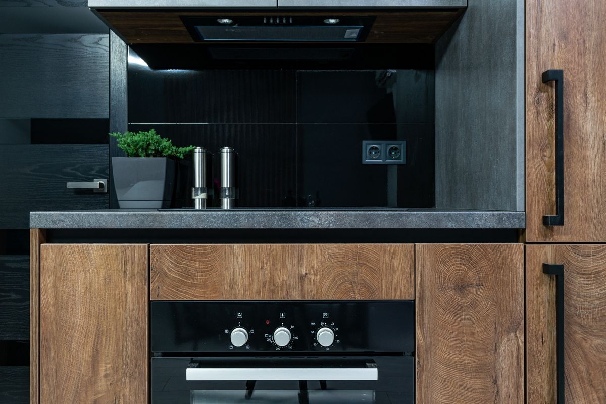 Dark timber galley kitchen